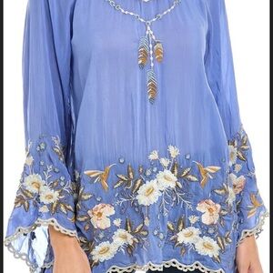 Johnny Was Indira Embroidered Blue Women's Top XS